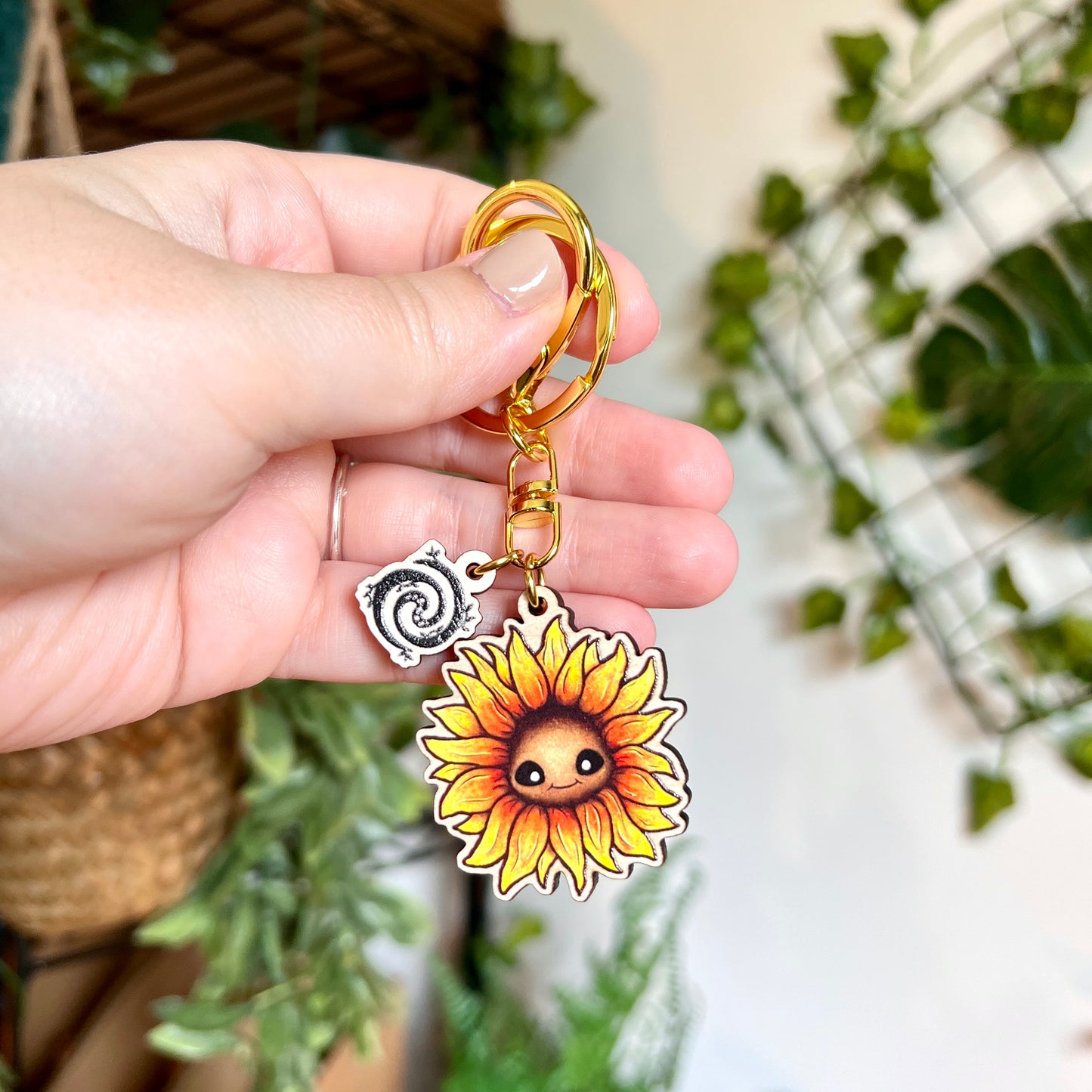 Saffy the Sunflower Wooden Keyring