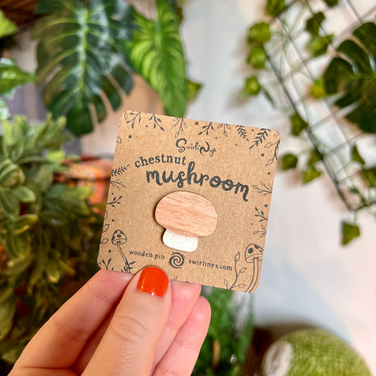 Chestnut Mushroom Wooden Pin