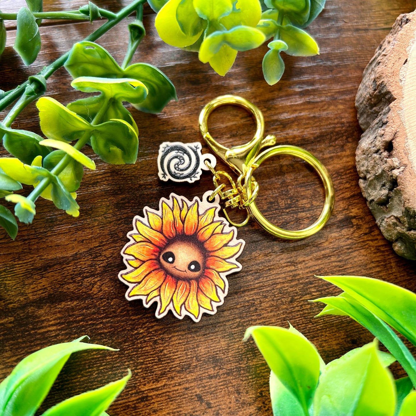 Saffy the Sunflower Wooden Keyring