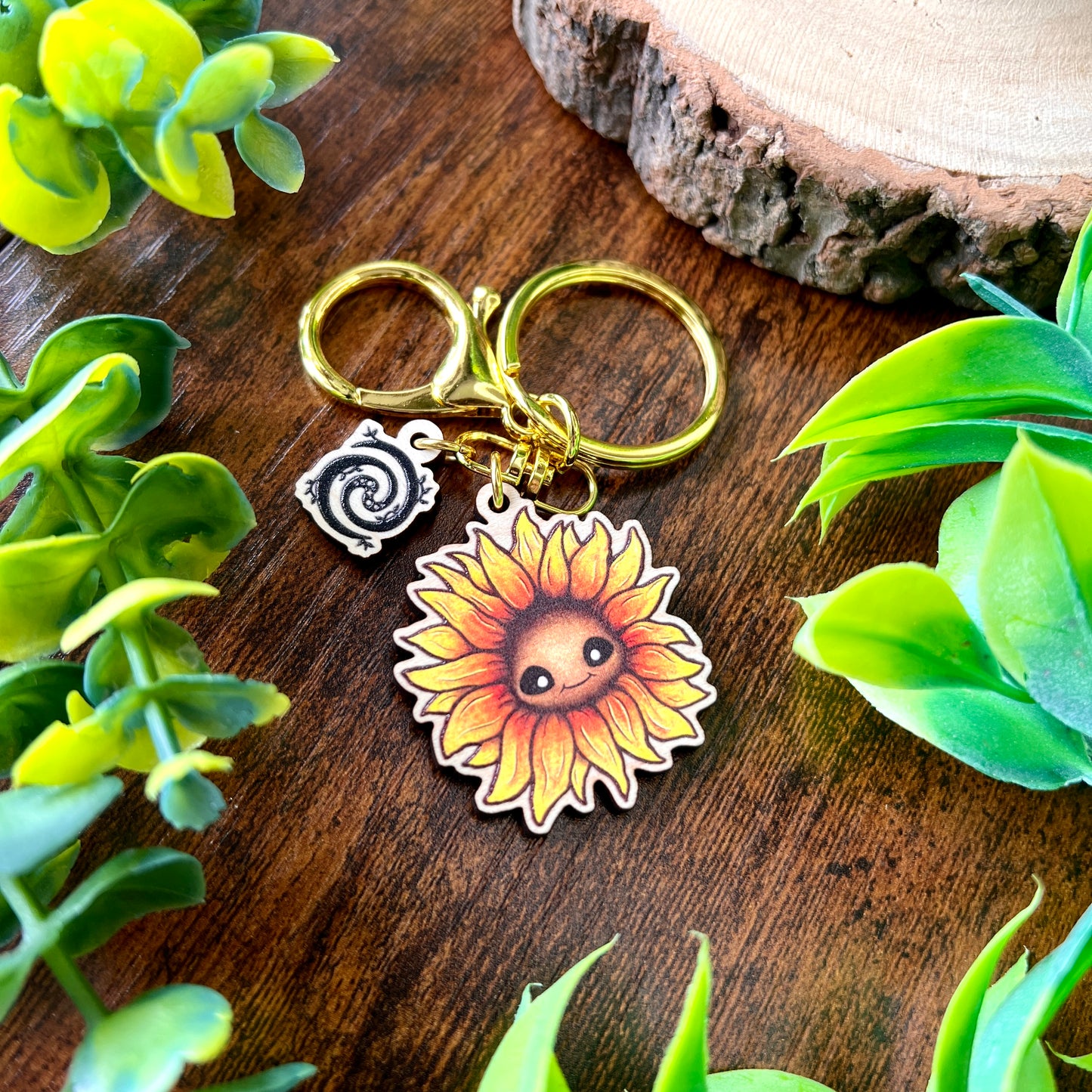 Saffy the Sunflower Wooden Keyring