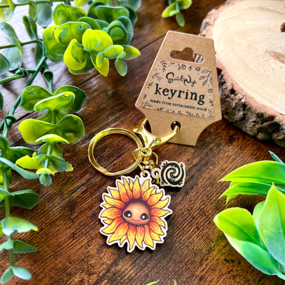 Saffy the Sunflower Wooden Keyring