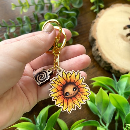 Saffy the Sunflower Wooden Keyring